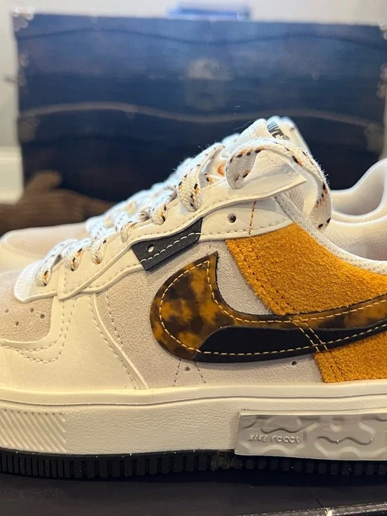 Nike Women’s Air Force 1 White & Leopard Accent Low-Top Sneakers - Picture 2 of 5